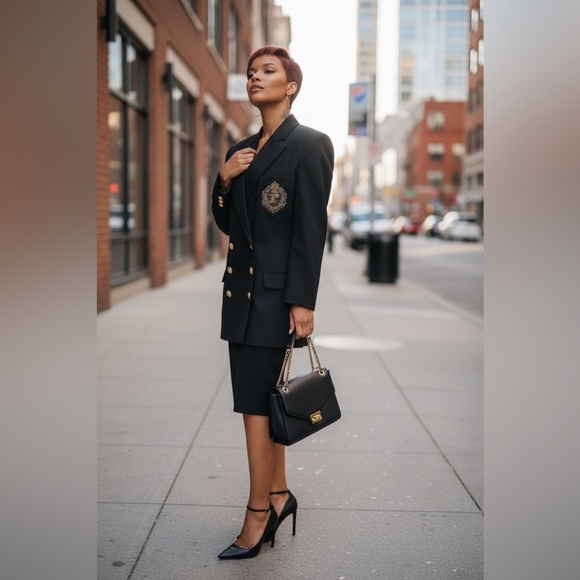 Linda Allard Ellen Tracy Jackets & Blazers - Chic Black Blazer with Gold Accents Vintage Y2K Trending, Stunningly Gorgeous☑️